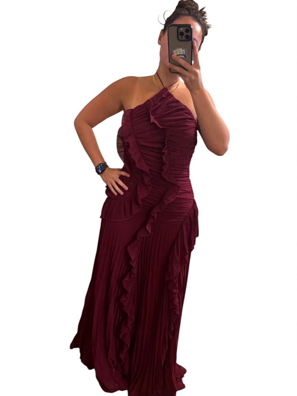 NWT PrettyLittleThing Pleated Frill Halterneck Maxi Dress